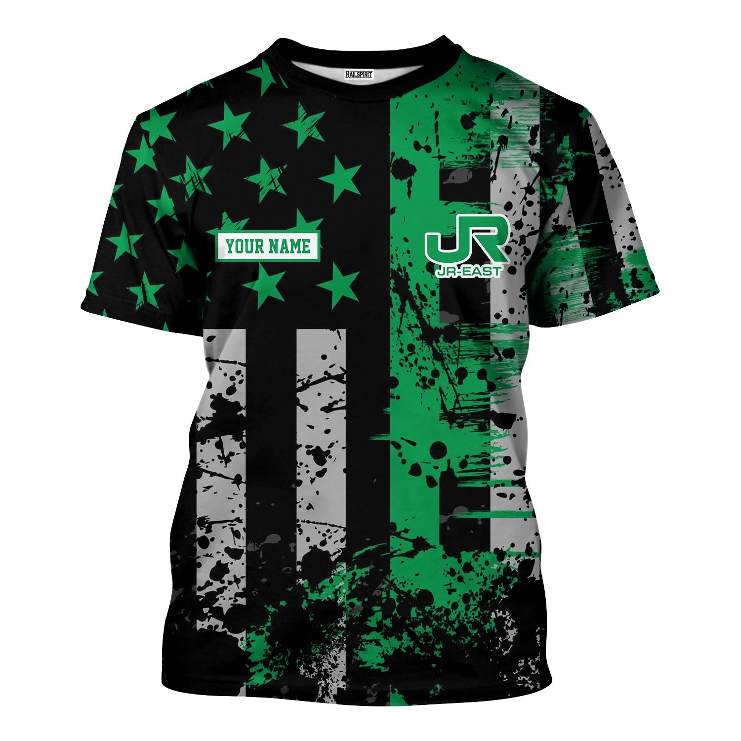 Railspirit Personalized East Japan Railway T-Shirt Artistic Paint American Flag Style JR-EAST Train Shirt