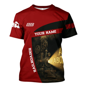 Railspirit Personalized Soo Line Railroad T-Shirt All Aboard Steam Train Movie Projector Style Shirt