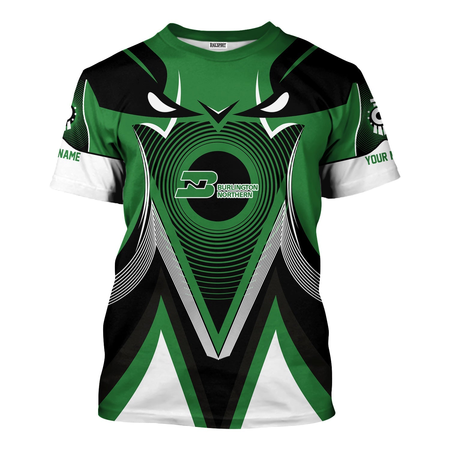 Railspirit Personalized Burlington Northern Railroad T-Shirt Vibrant Graphic Pattern Shirt For Train Enthusiasts