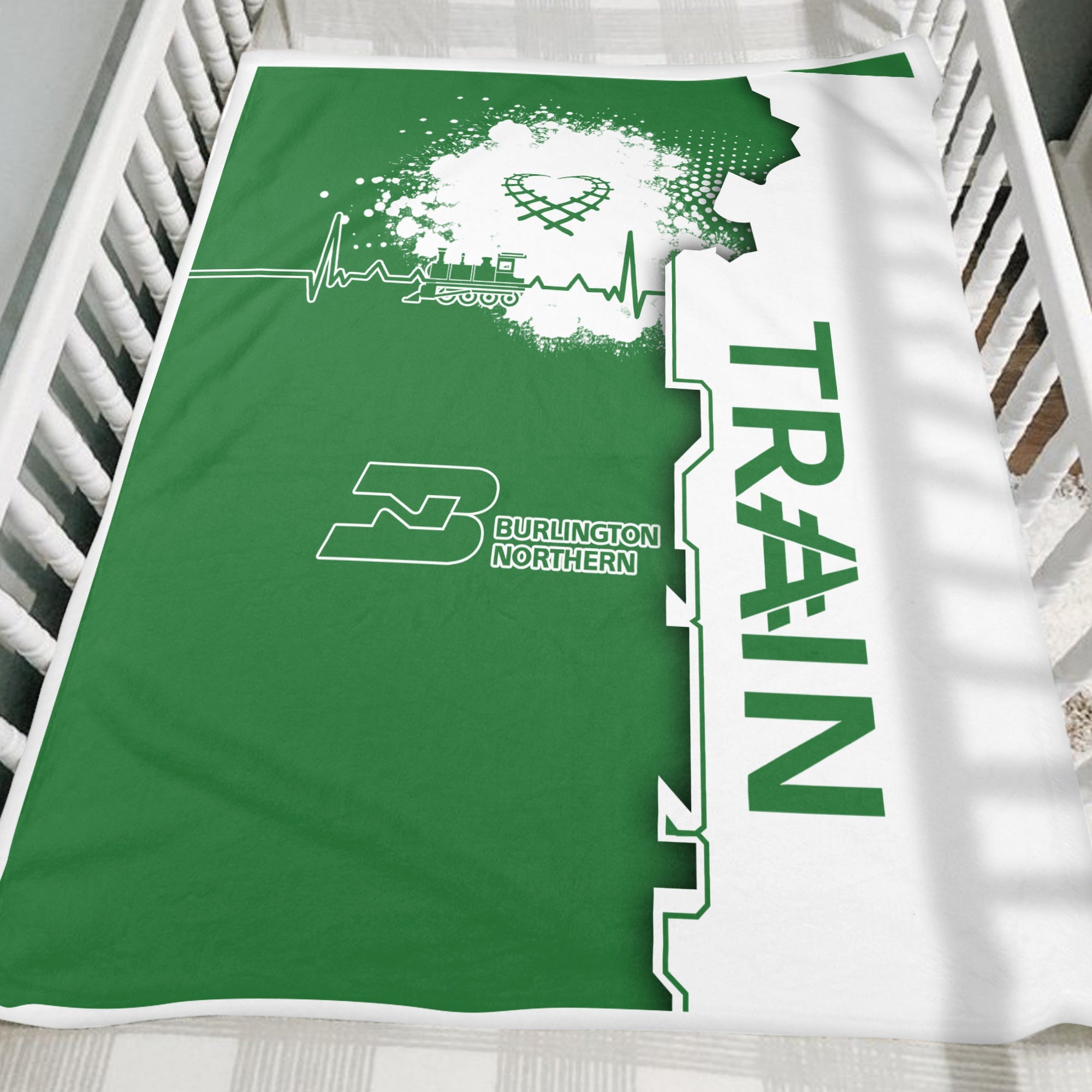 Railspirit Burlington Northern Railroad Blanket Engine Heartbeat and Track Love Style Blanket Gift Idea For Train Lovers