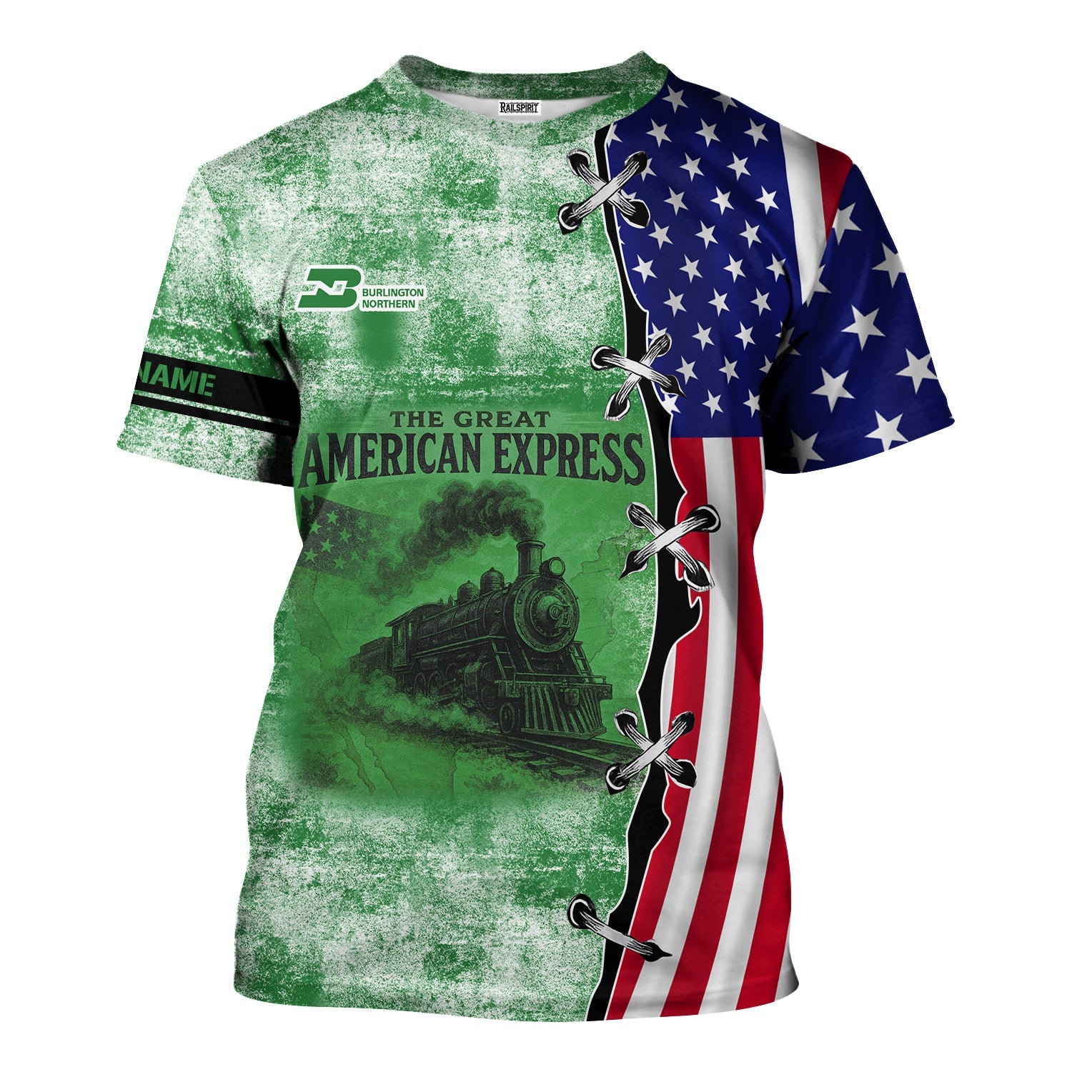 Railspirit Personalized Burlington Northern Railroad T-Shirt Retro American Express Train With USA Flag Shirt