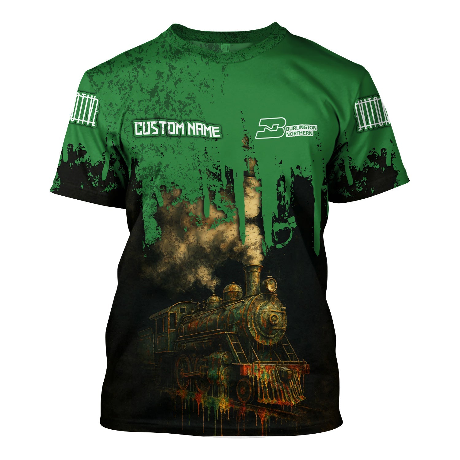 Railspirit Personalized Burlington Northern Railroad T-Shirt Vintage Train Art Style Shirt For Locomotive Fans