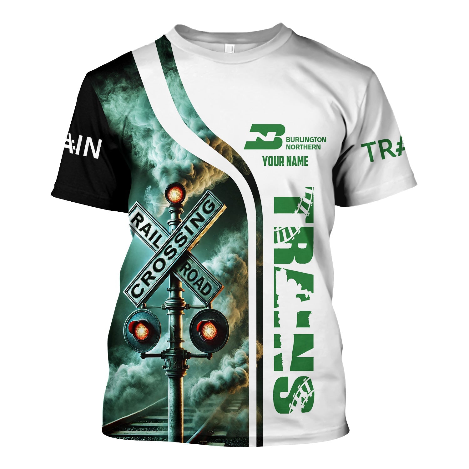 Railspirit Custom Name Burlington Northern Railroad T Shirt Railroad Crossing Sign Train Shirt All Over Print