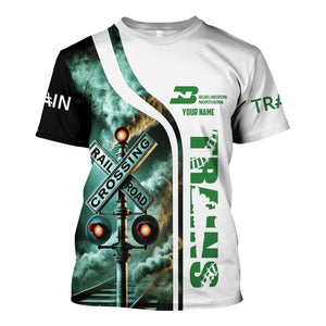 Railspirit Custom Name Burlington Northern Railroad T Shirt Railroad Crossing Sign Train Shirt All Over Print