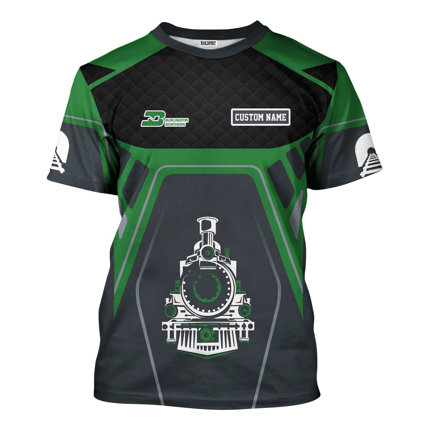 Railspirit Personalized Burlington Northern Railroad T-Shirt Steam Locomotive Engine Graphic Train Shirt All Over Print
