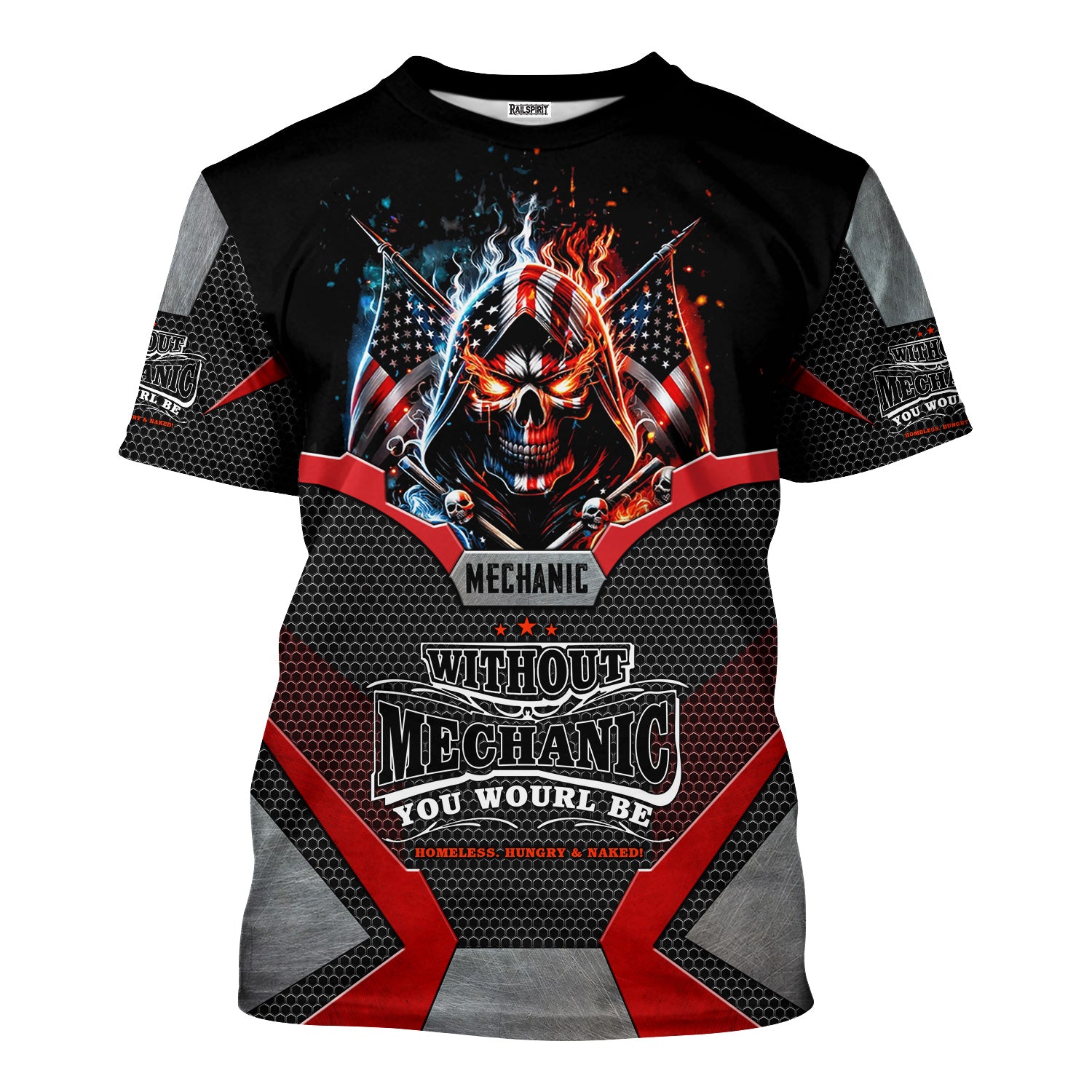 Mechanic Without Mechanic You Wourl Be Shirt, American Flag Design, Perfect Gift for Mechanics, Unique Skull Graphic Tee, Homeless Hungry Naked