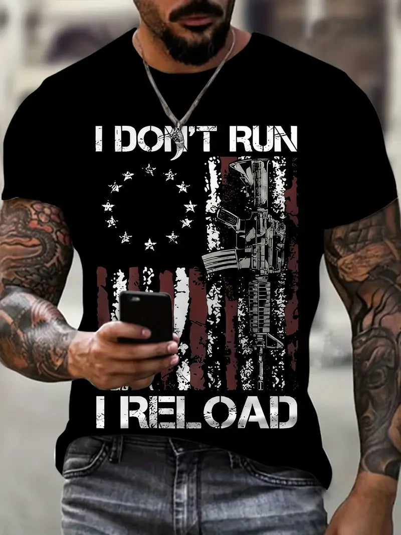 I Don't Run I Reload T Shirt US Flag Black Shirt All Over Print