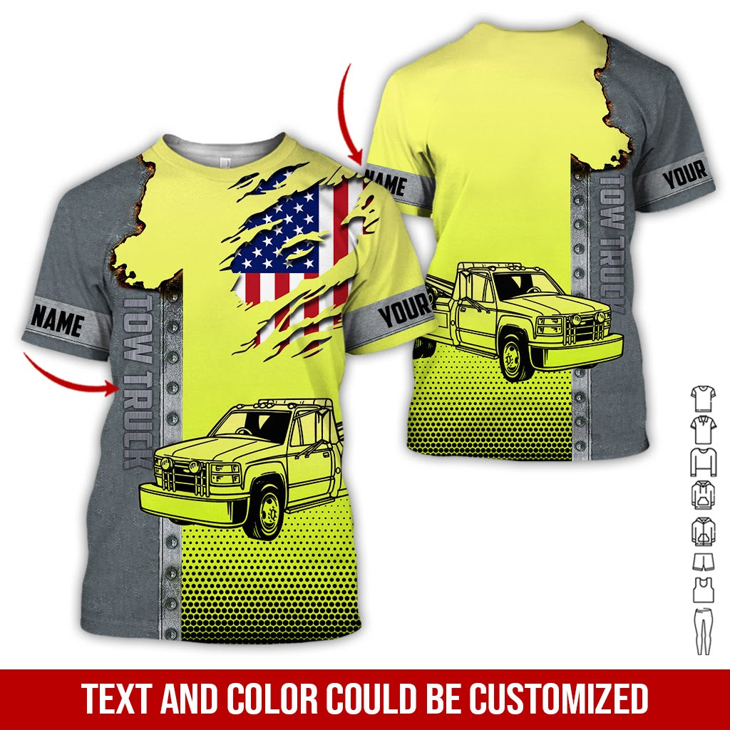 Custom Name Love Tow Truck Printed Clothes, Printed Pocket, Personalized Driver Apparel