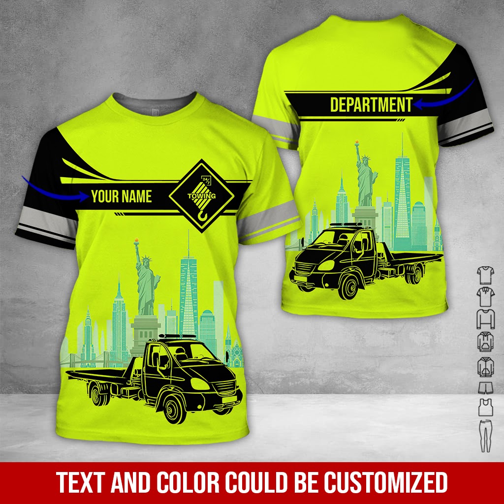 Custom Name Love Tow Truck, 3D Printed Graphics, Personalized Truck Driver Shirt