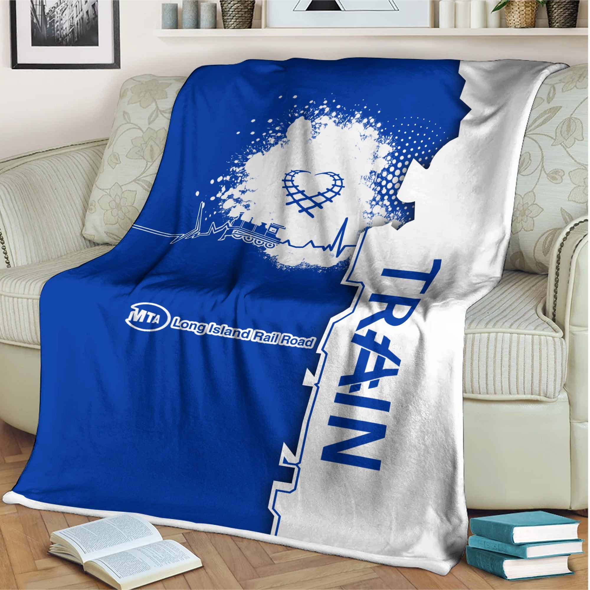 Railspirit Long Island Railroad Blanket Engine Heartbeat and Track Love Style Blanket Gift Idea For Train Lovers