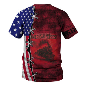 Railspirit Personalized Chicago Great Western Railroad T-Shirt Retro American Express Train With USA Flag Shirt
