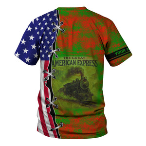 Railspirit Personalized Elgin Joliet And Eastern Railroad T-Shirt Retro American Express Train With USA Flag Shirt