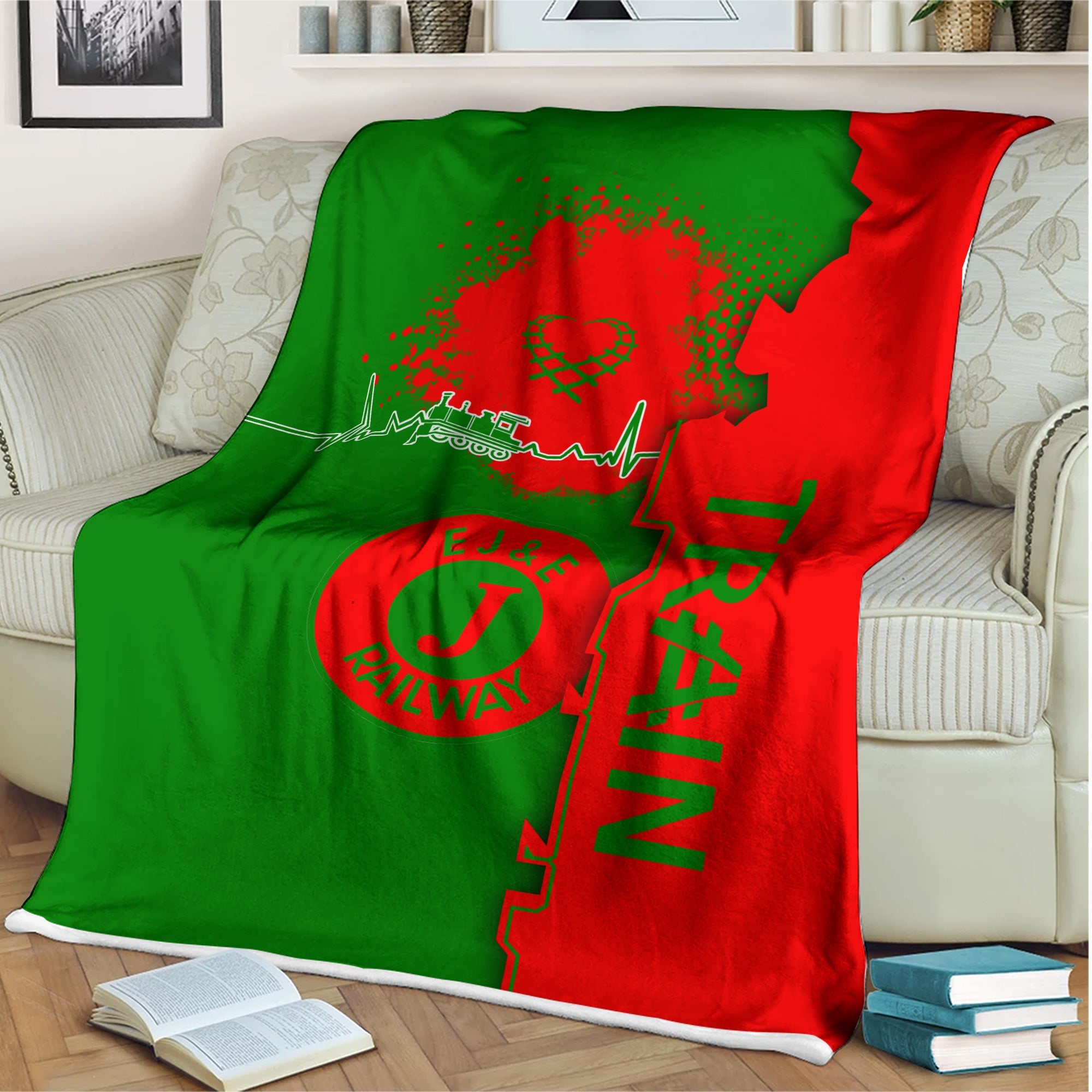 Railspirit Elgin Joliet And Eastern Railroad Blanket Engine Heartbeat and Track Love Style Blanket Gift Idea For Train Lovers