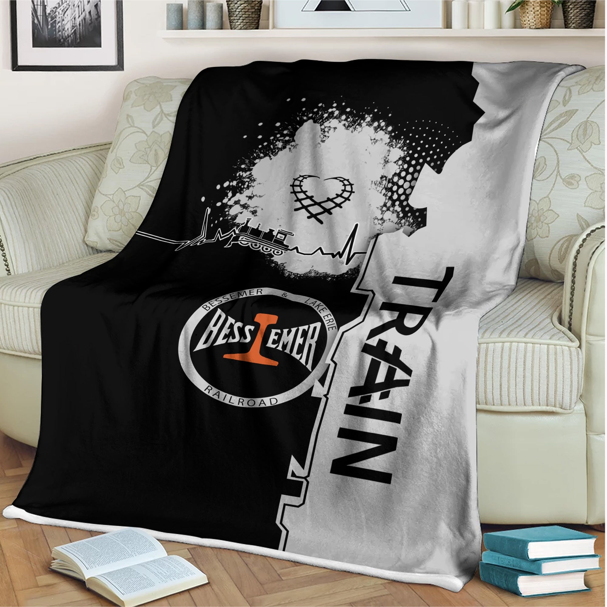 Railspirit Bessemer And Lake Erie Railroad Blanket Engine Heartbeat and Track Love Style Blanket Gift Idea For Train Lovers