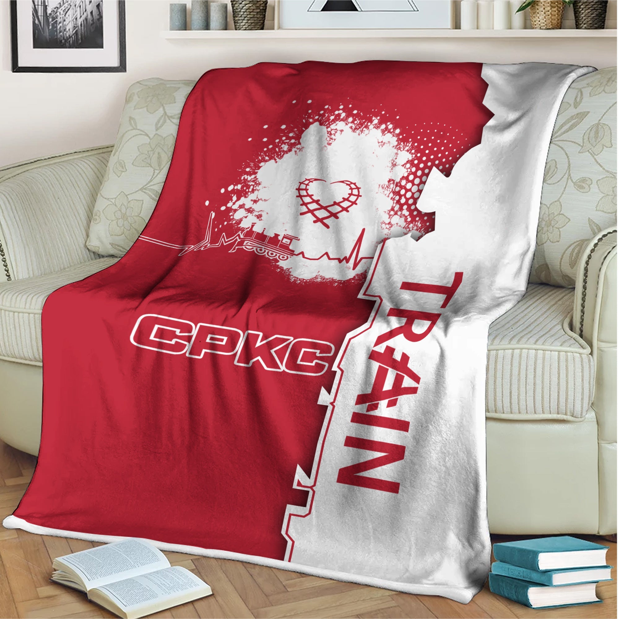 Railspirit Canadian Pacific Kansas City Blanket Engine Heartbeat and Track Love Style CPKC Blanket Gift Idea For Train Lovers