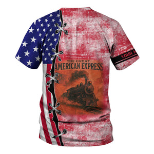 Railspirit Personalized Canadian Pacific Kansas City T-Shirt Retro American Express Train With USA Flag CPKC Shirt