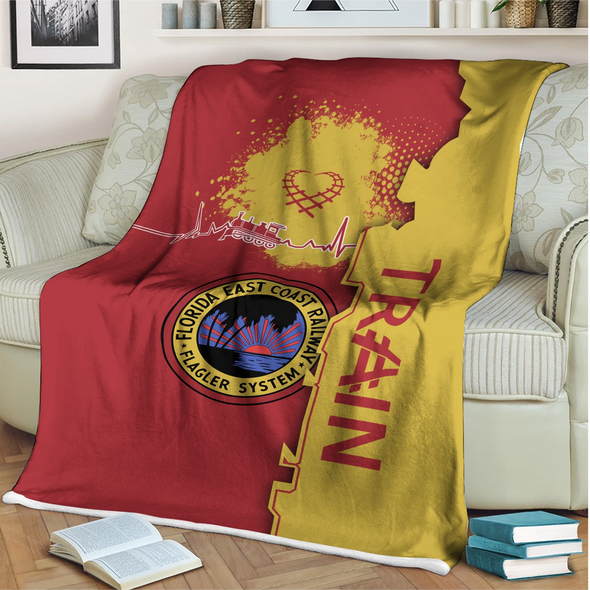 Railspirit Florida East Coast Railway Blanket Engine Heartbeat and Track Love Style Blanket Gift Idea For Train Lovers