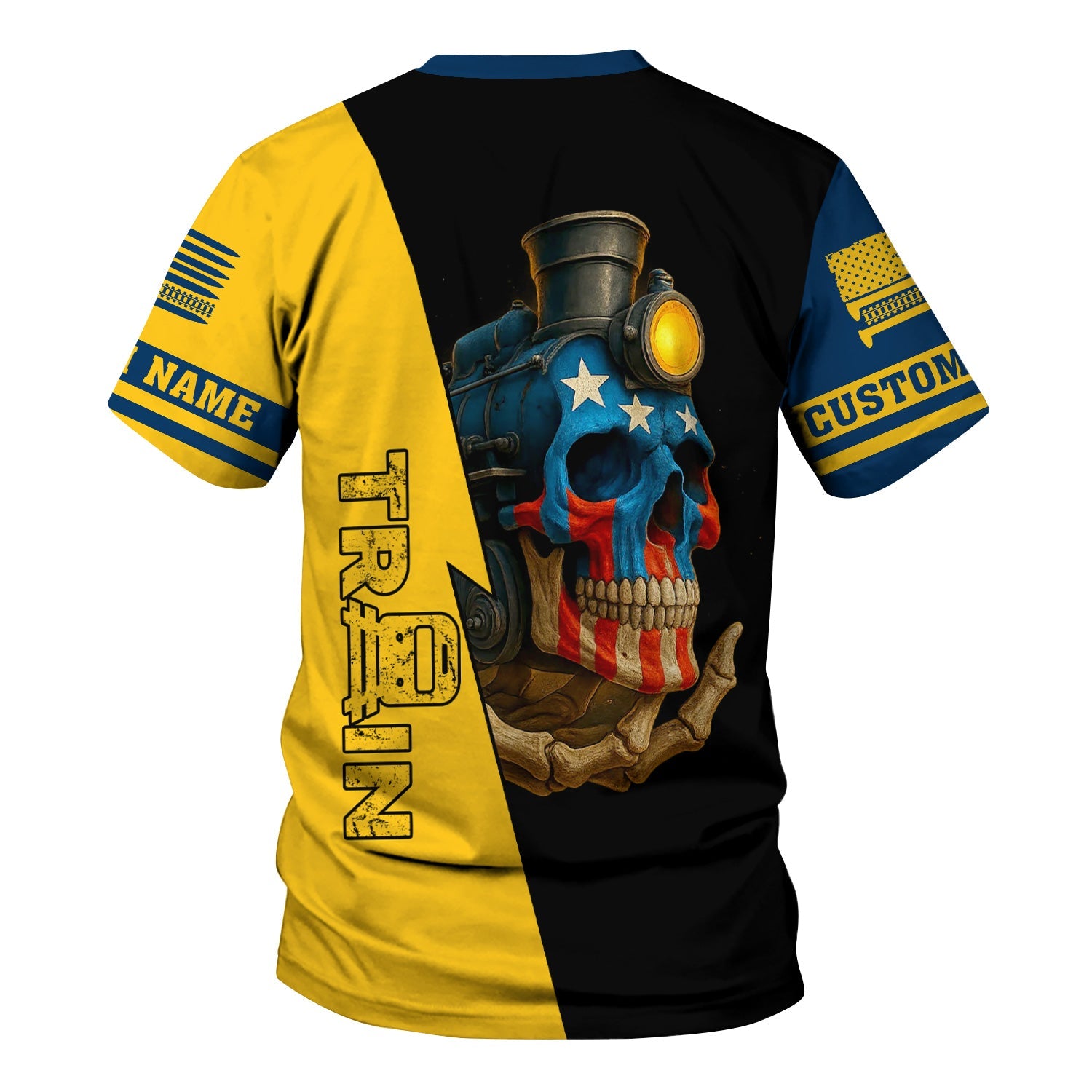 Railspirit Personalized Alaska Railroad T-Shirt Train Skull American Flag Shirt All Over Print