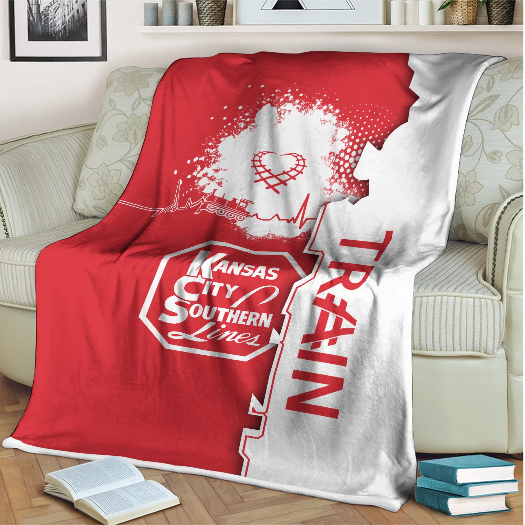 Railspirit Kansas City Southern Blanket Engine Heartbeat and Track Love Style Blanket Gift Idea For Train Lovers