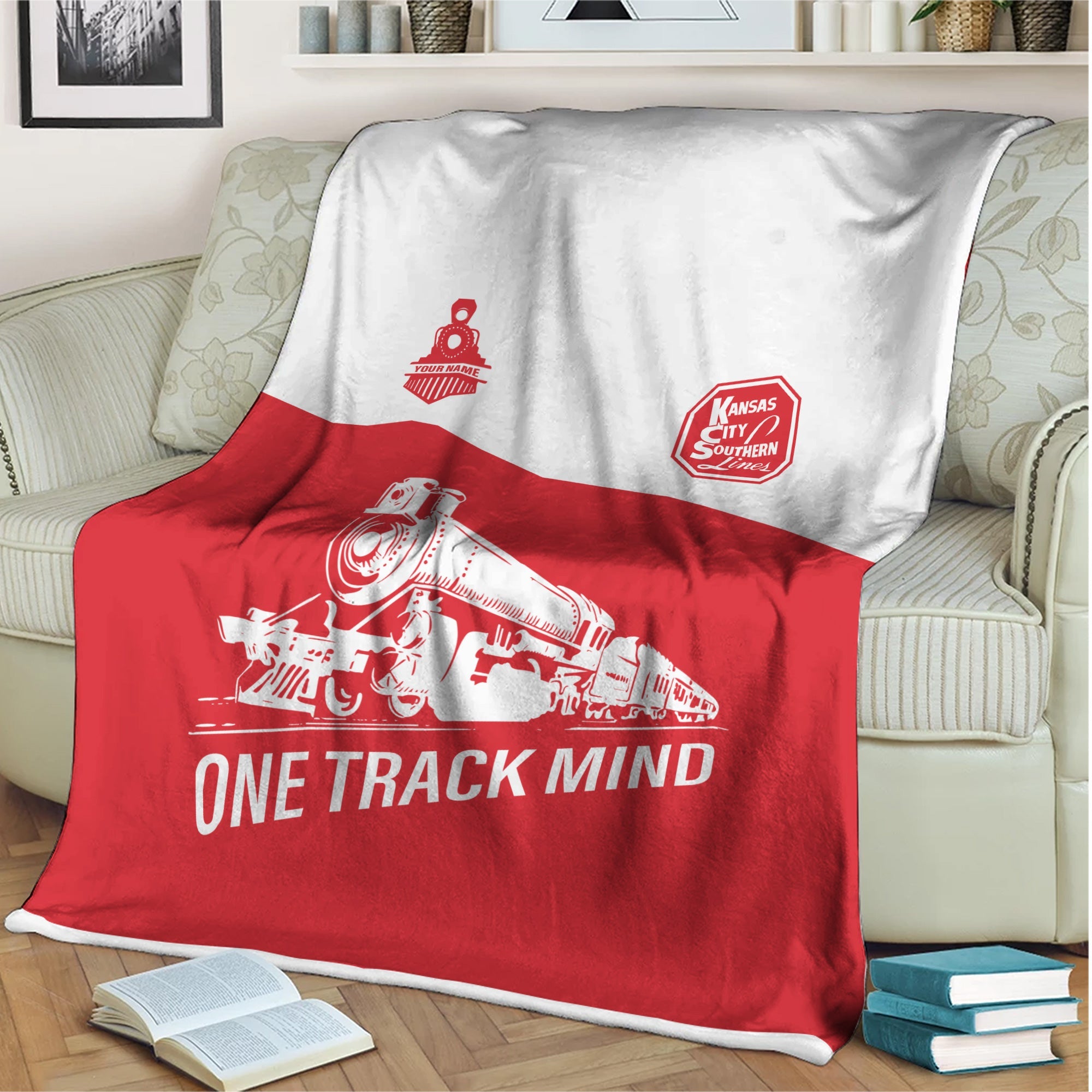 Railspirit Personalized Kansas City Southern Blanket One Track Mind Train Blanket Gift Idea For Train Lover