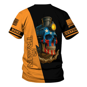 Railspirit Personalized Genesee & Wyoming Inc. Railroad T-Shirt Train Skull American Flag Shirt All Over Print