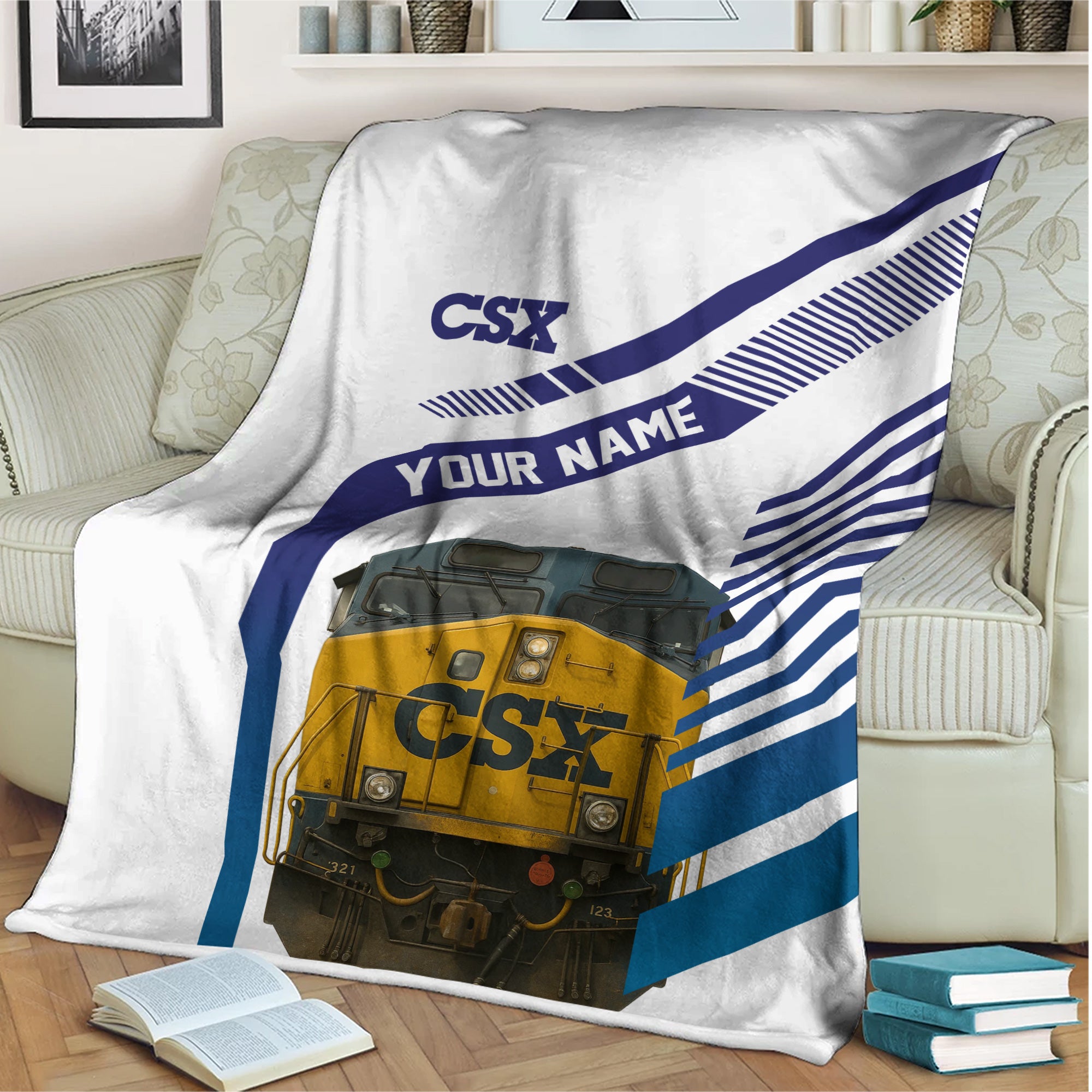 Railspirit Personalized CSX Transportation Railroad Blanket CSX Engine Graphic Blanket