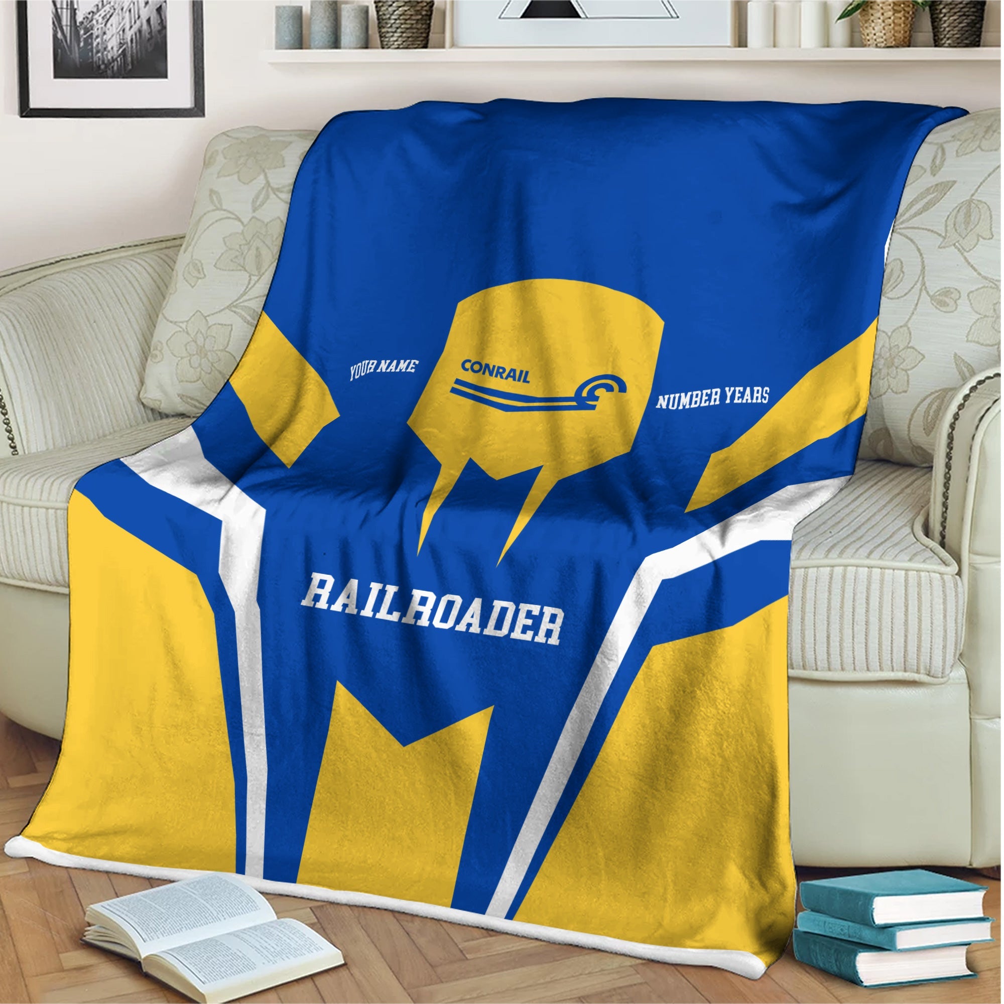 Railspirit Personalized Conrail Railroad Blanket Custom Year Railroader Gift Idea For Train Lover