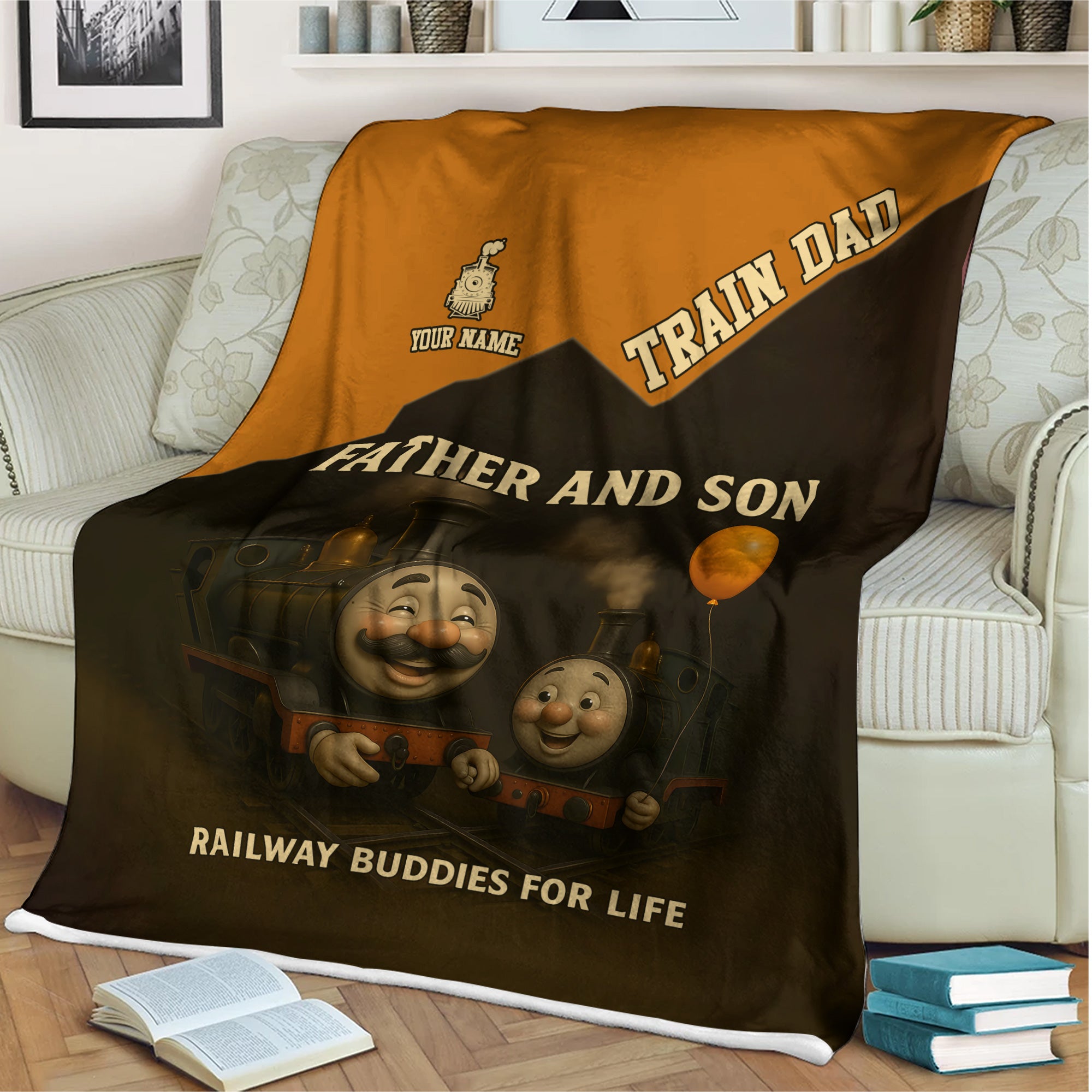 Railspirit Personalized Father And Son Railway Buddies For Life All Over Printed Blanket