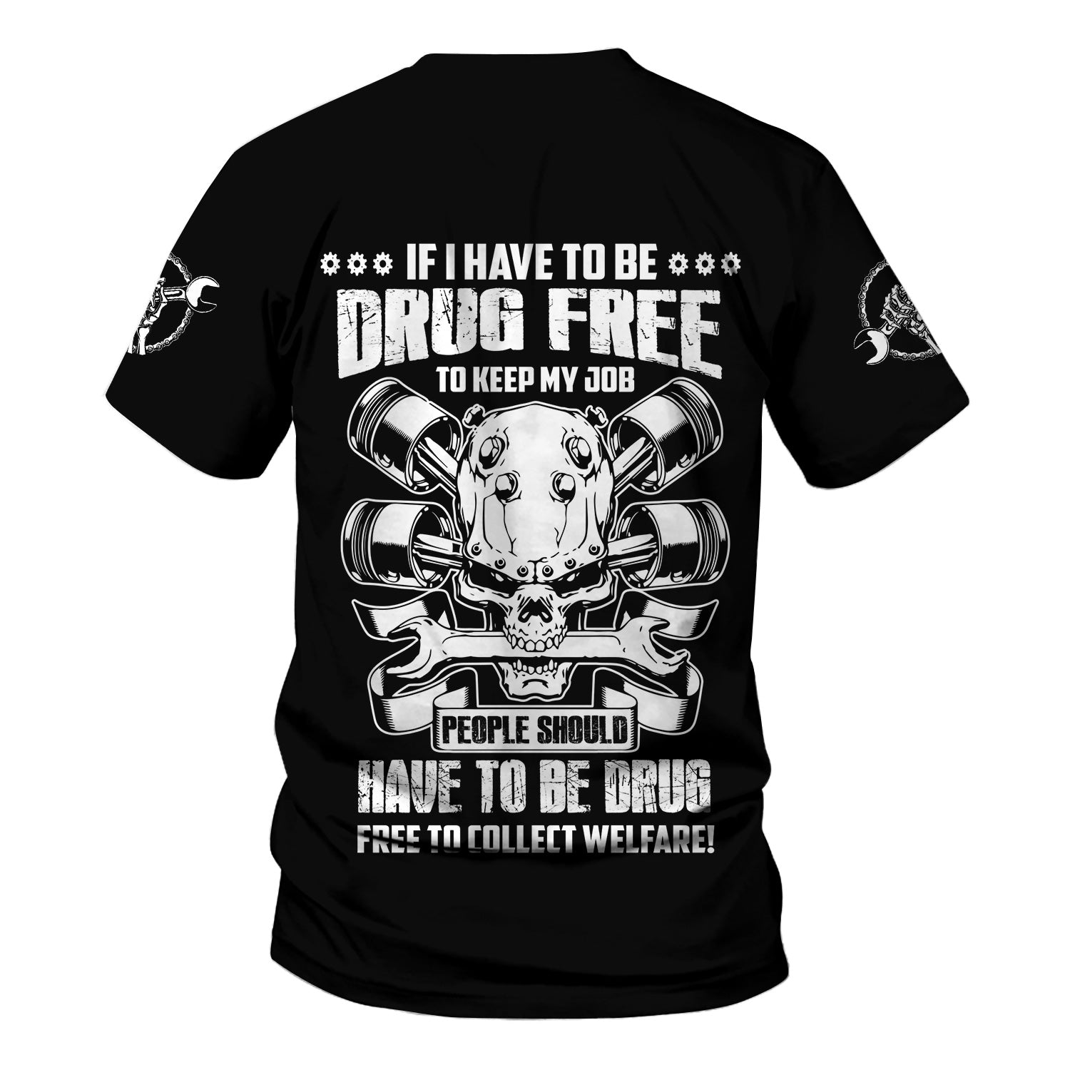Funny Mechanic Shirt If I Have To Be Drug Free To Kep My Job Skull Wrench Black Hoodie
