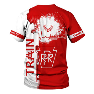 Railspirit Personalized Pennsylvania Railroad T-Shirt Engine Heartbeat and Track Love Style Shirt Gift Idea For Train Lovers