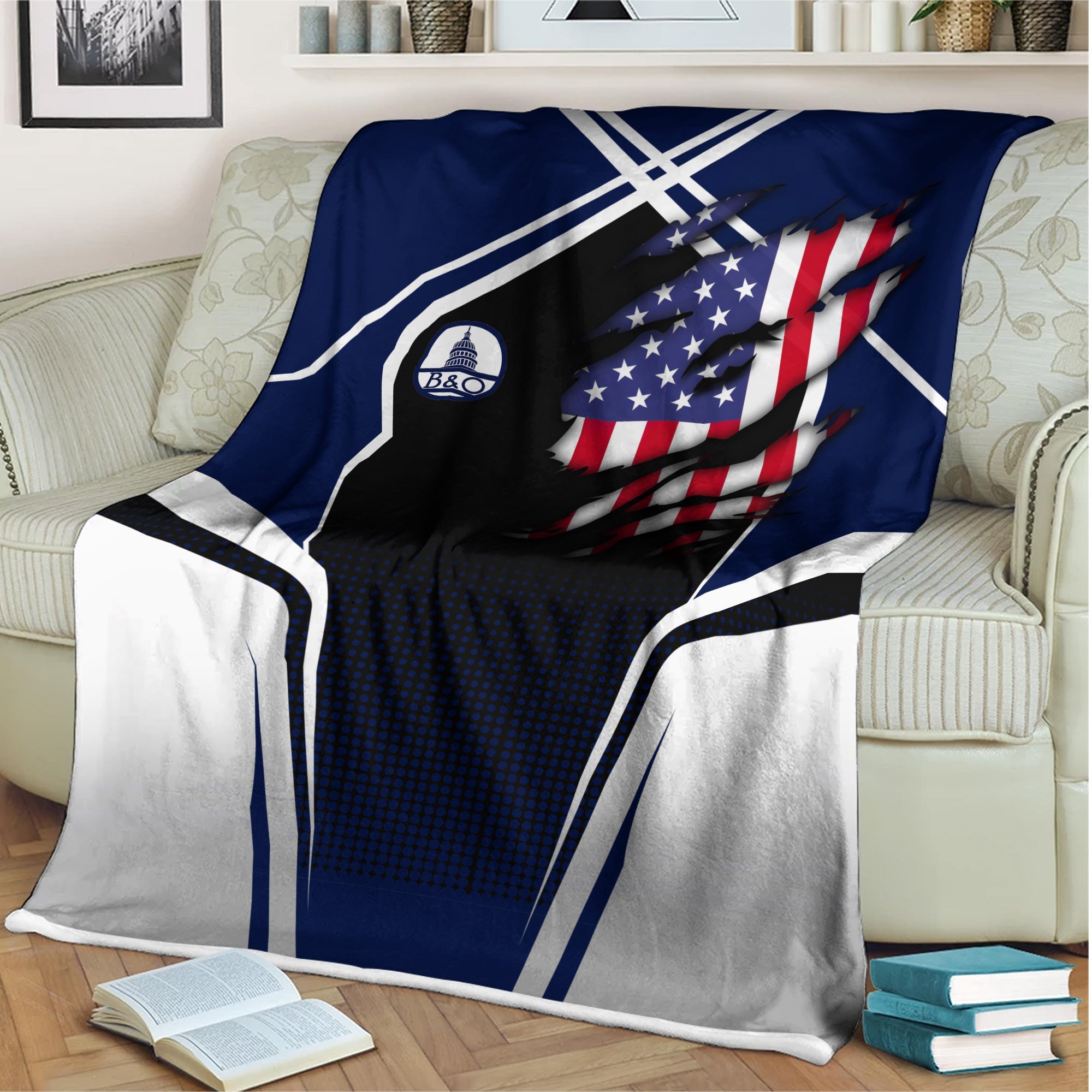 Railspirit Personalized Baltimore and Ohio Railroad Blanket American Vintage B&O All Over Printed Blanket