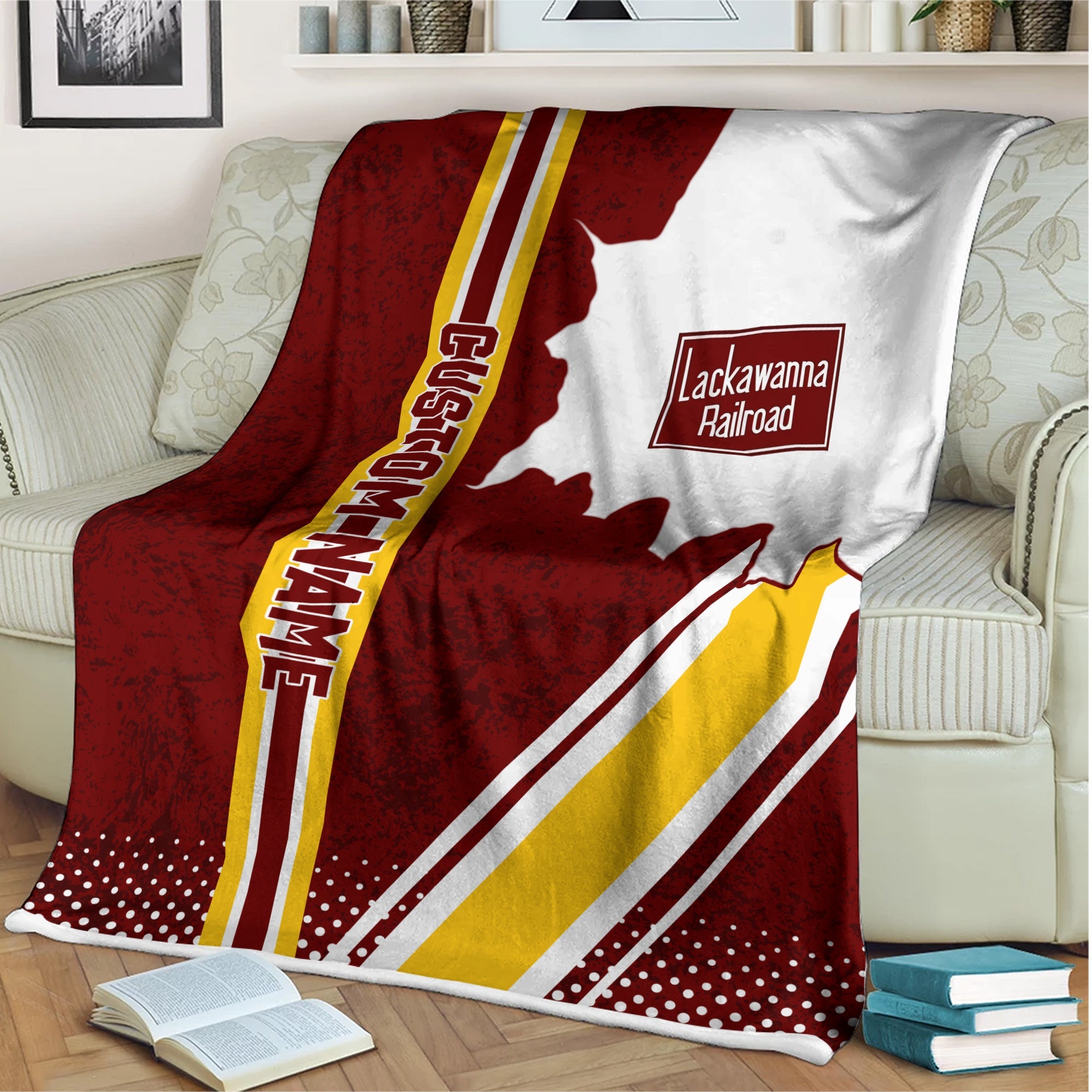 Railspirit Personalized Delaware, Lackawanna and Western Railroad Blanket Vintage DL&W All Over Printed Blanket
