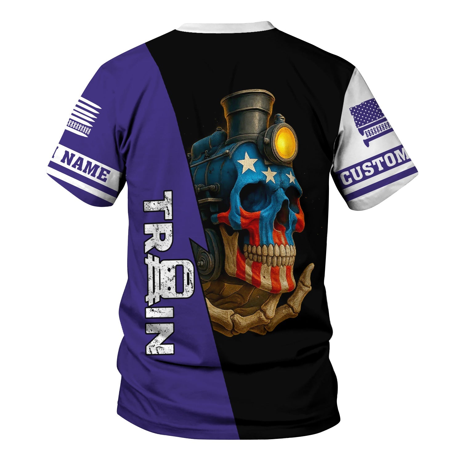 Railspirit Personalized Southern Pacific Railroad T-Shirt Train Skull American Flag Shirt All Over Print