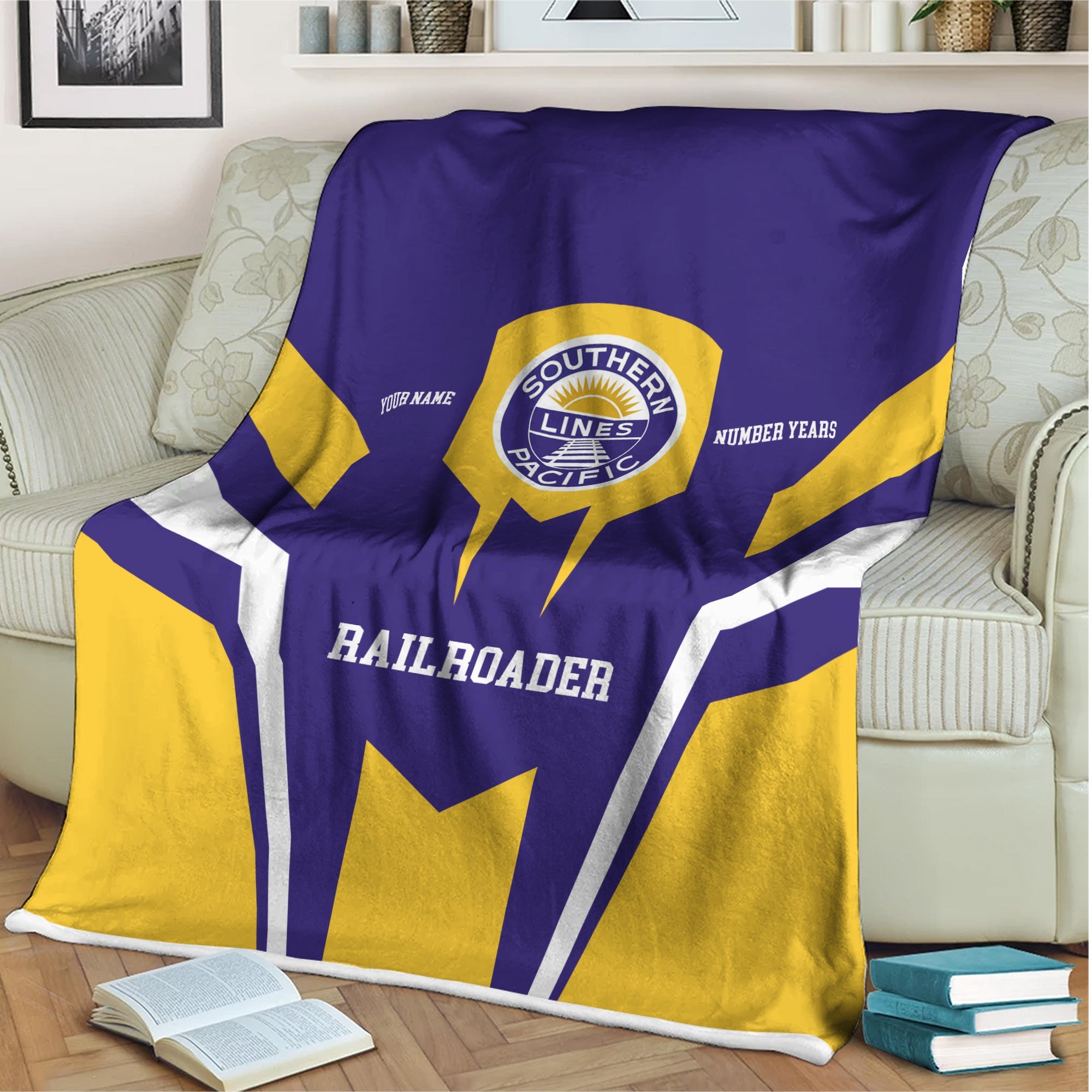 Railspirit Personalized Southern Pacific Railroad Blanket Custom Year Railroader Gift Idea For Train Lover