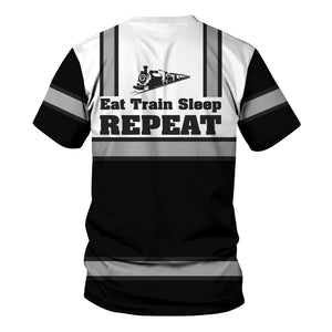 Railspirit Custom Name Northern Pacific Railway T Shirt Eat Train Sleep Repeat Printed Train Shirt