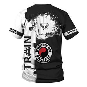 Railspirit Personalized Northern Pacific Railway T-Shirt Engine Heartbeat and Track Love Style Shirt Gift Idea For Train Lovers
