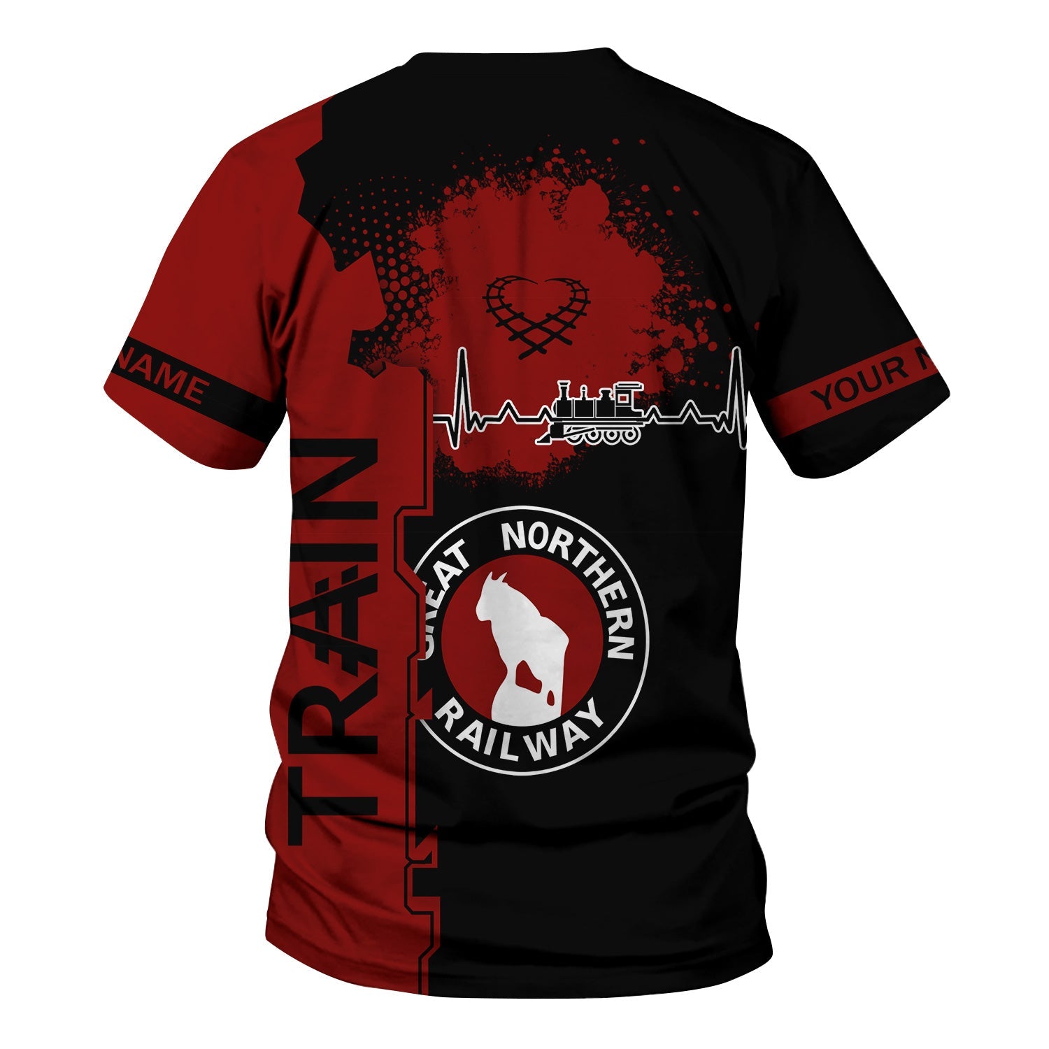 Railspirit Personalized Great Northern Railway T-Shirt Engine Heartbeat and Track Love Style GNR Shirt Gift Idea For Train Lovers