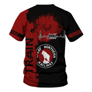 Railspirit Personalized Great Northern Railway T-Shirt Engine Heartbeat and Track Love Style GNR Shirt Gift Idea For Train Lovers