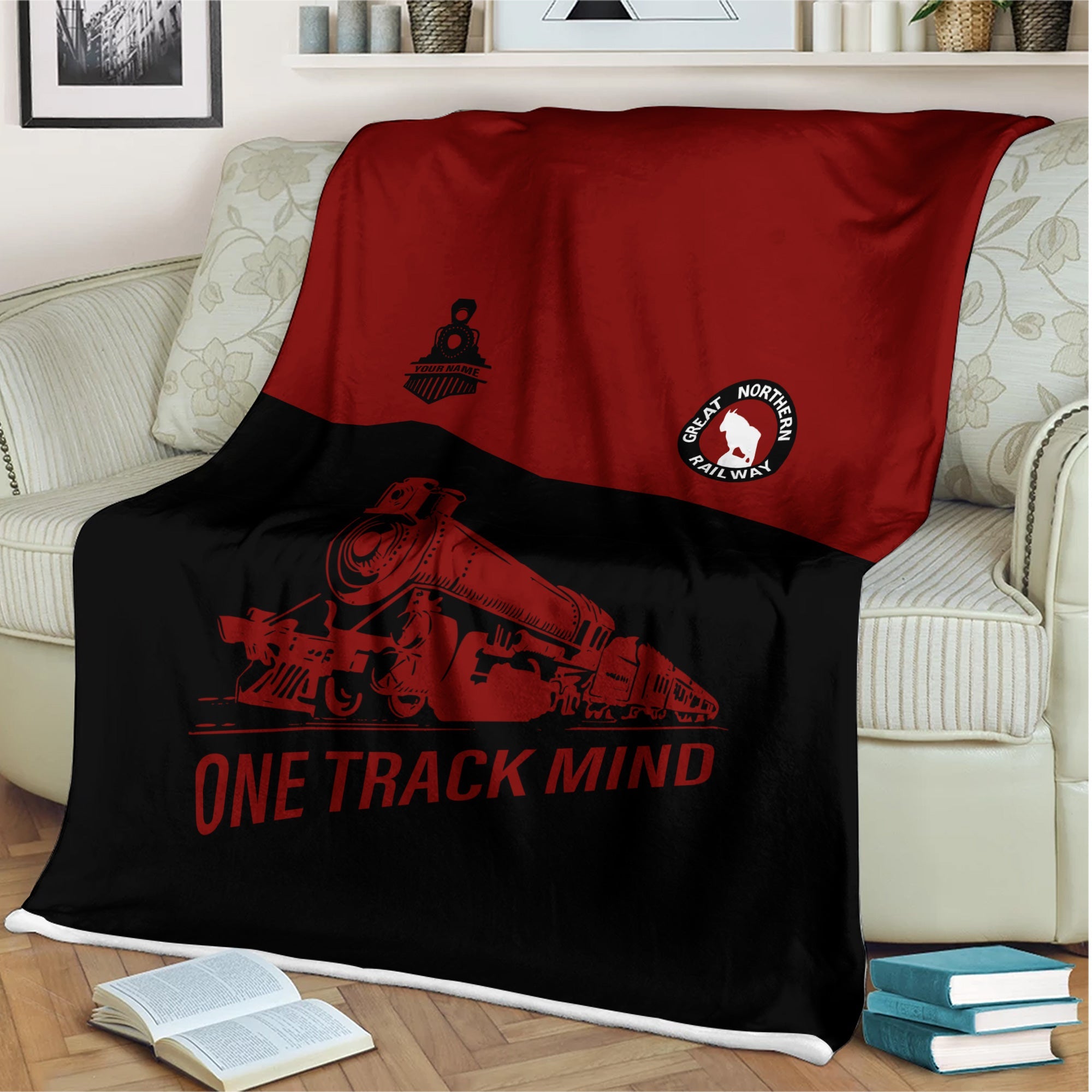 Railspirit Personalized Great Northern Railway Blanket One Track Mind GNR Train Blanket Gift Idea For Train Lover