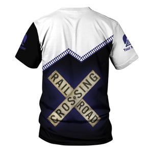 Railspirit Personalized Chicago, Burlington and Quincy Railroad T Shirt Railroad Crossing Printed Train Track Shirt