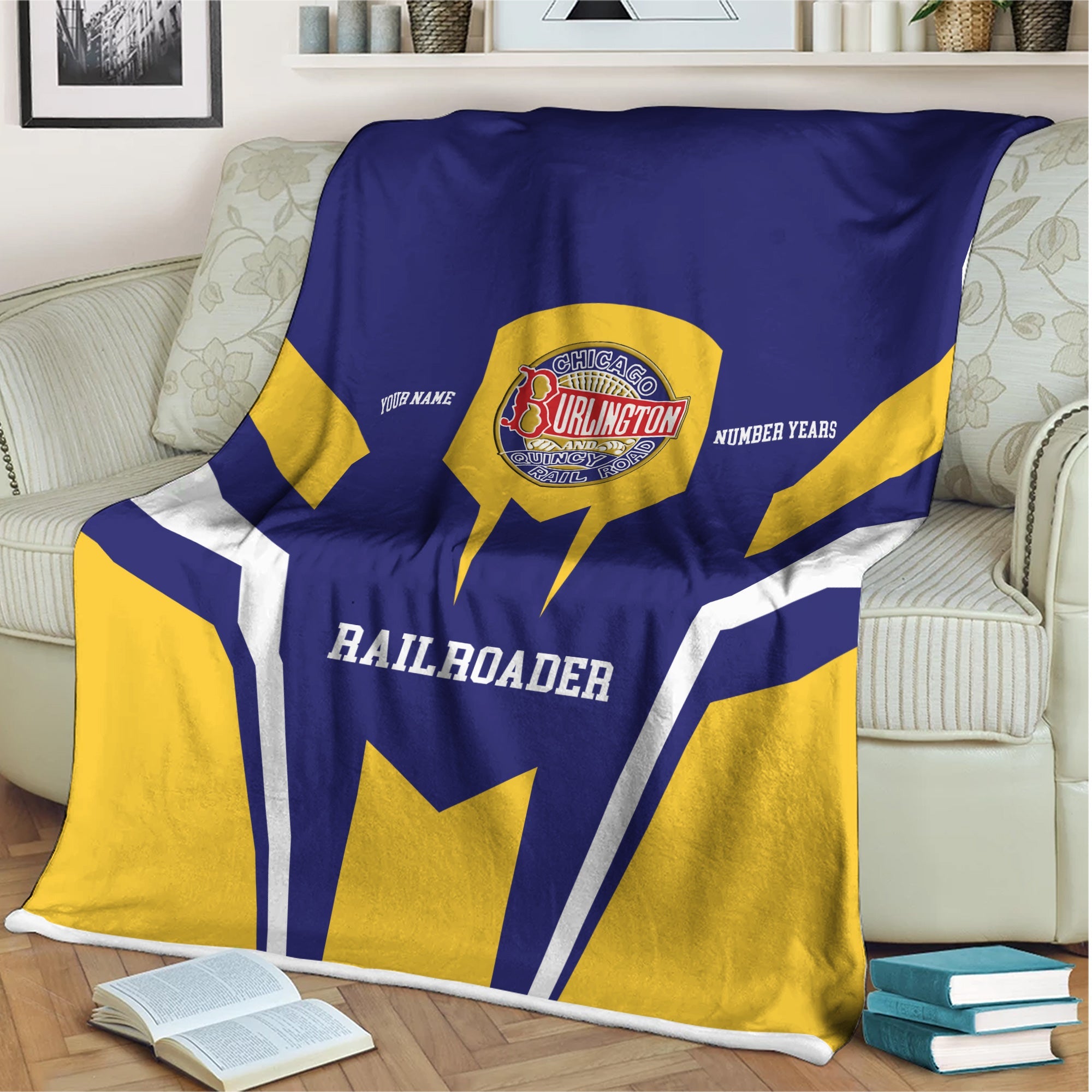 Railspirit Personalized Chicago, Burlington and Quincy Railroad Blanket Custom Year Railroader Gift Idea For Train Lover