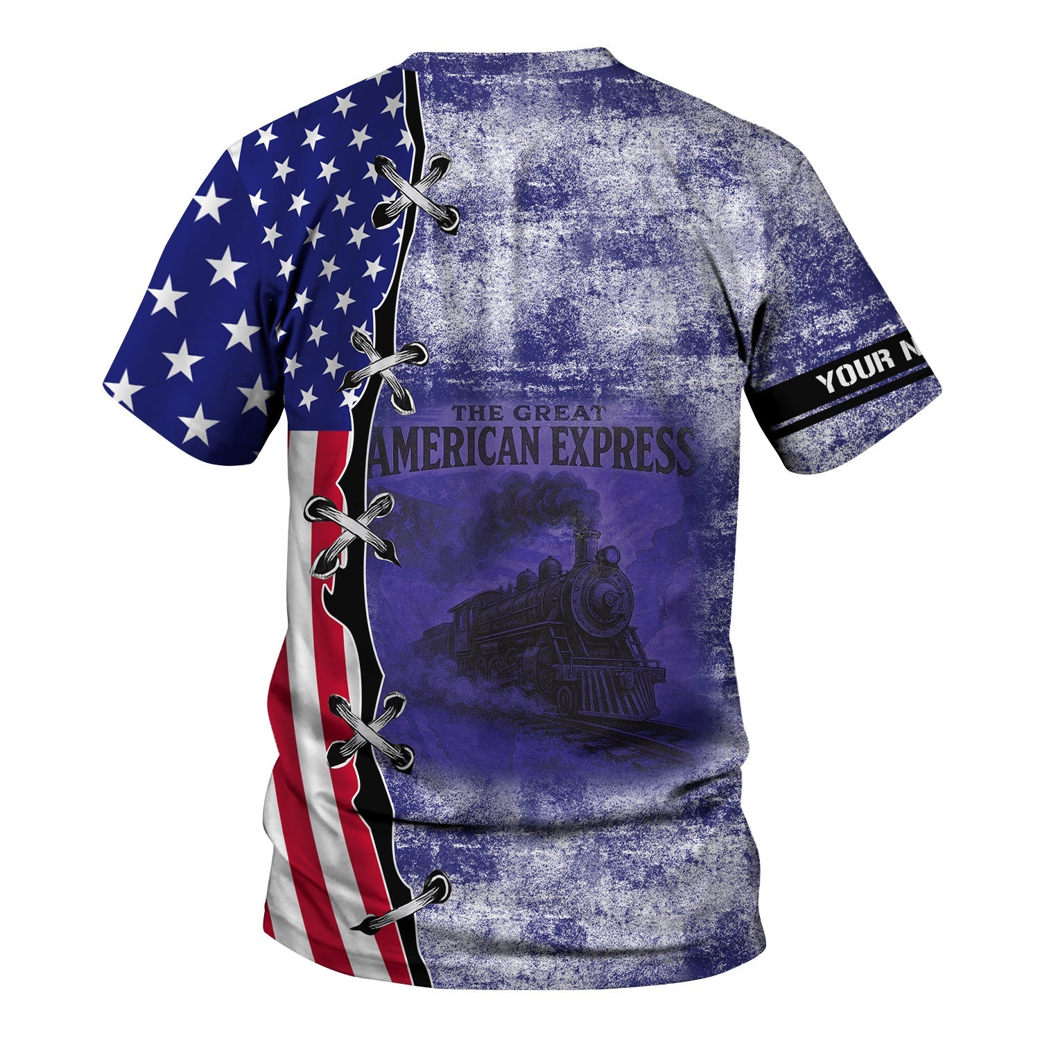 Railspirit Personalized Chicago, Burlington and Quincy Railroad T-Shirt Retro American Express Train With USA Flag Shirt