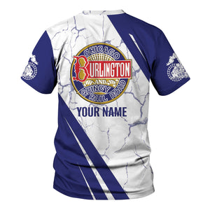 Railspirit Personalized Chicago, Burlington and Quincy Railroad T-Shirt Crackle Texture Style Shirt For Trackhead
