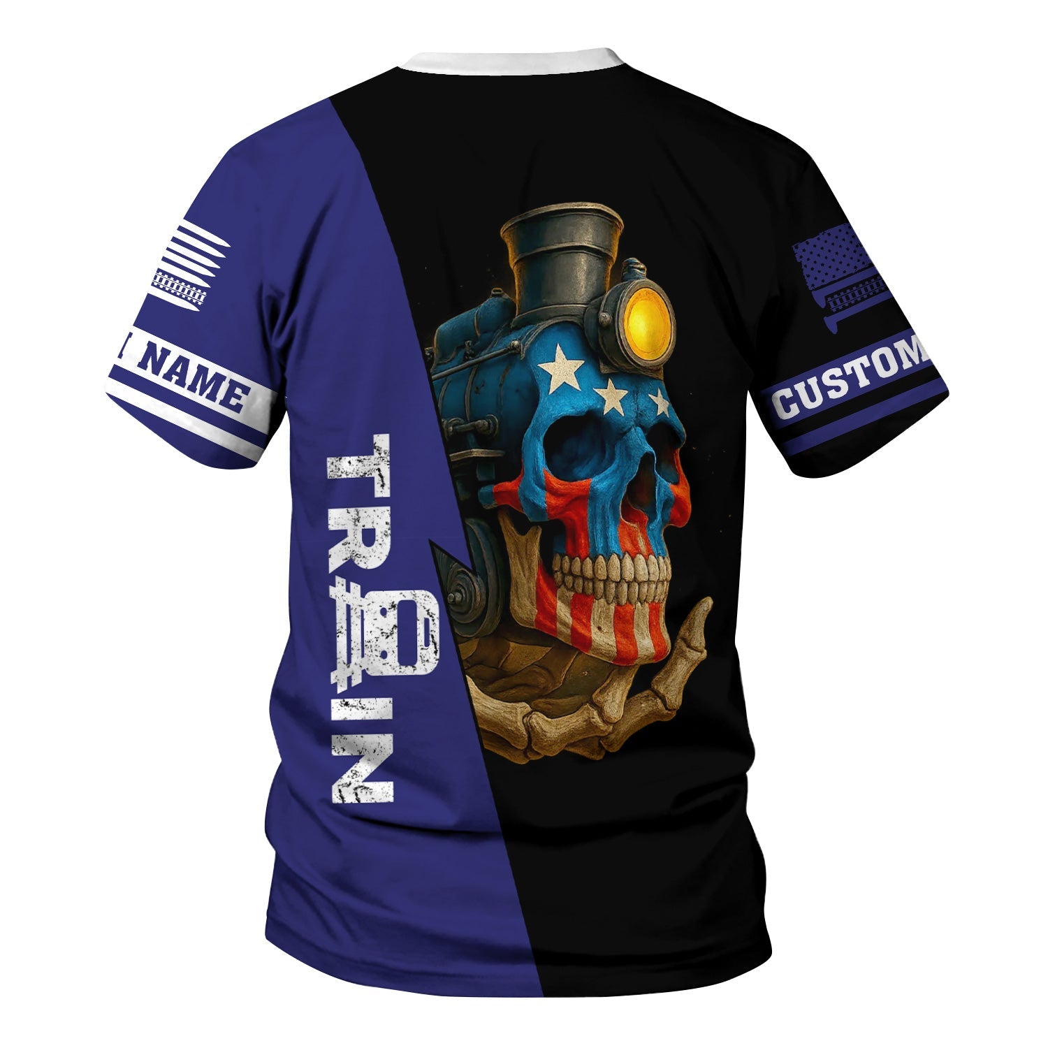 Railspirit Personalized Chicago, Burlington and Quincy Railroad T-Shirt Train Skull American Flag Shirt All Over Print