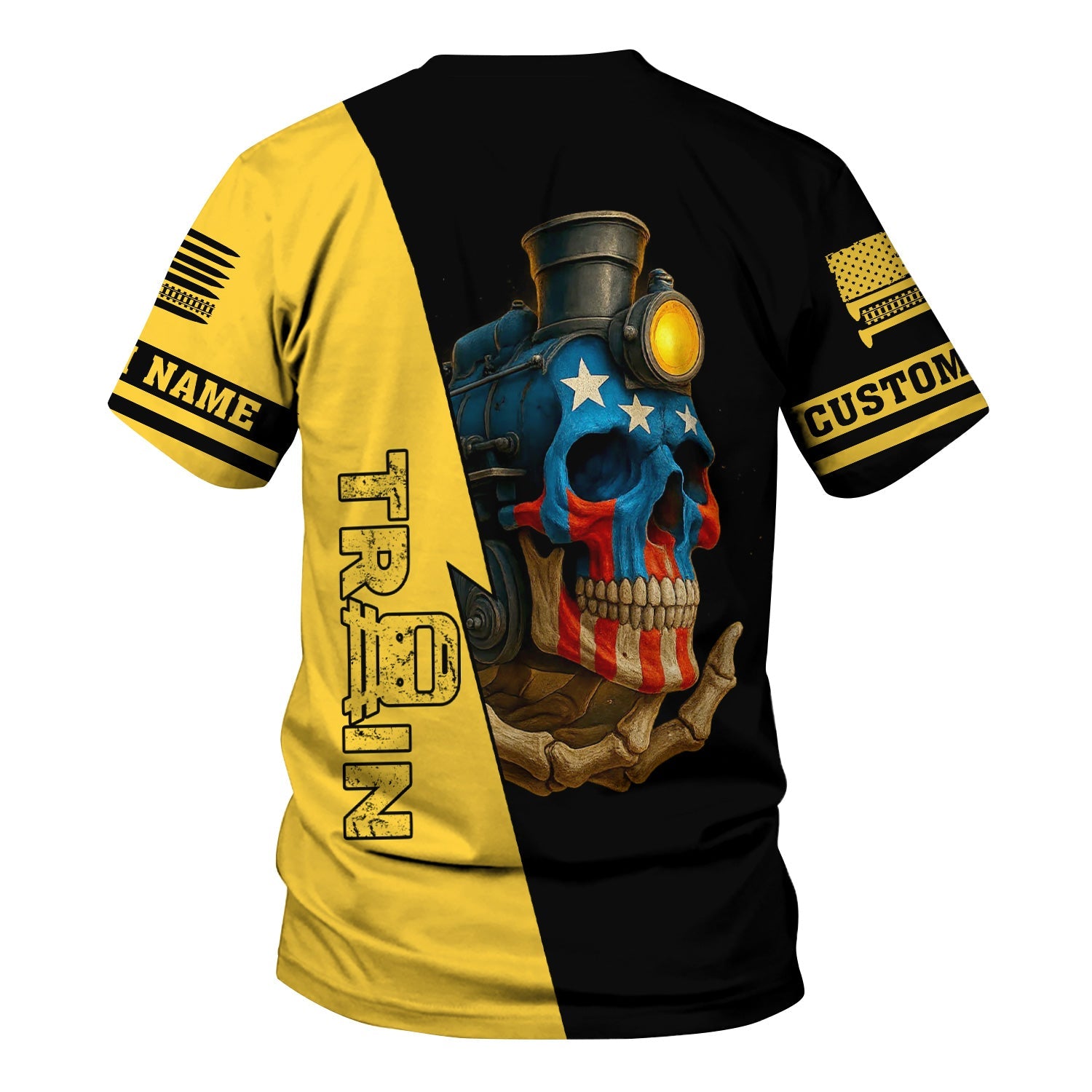 Railspirit Personalized Erie Railroad T-Shirt Train Skull American Flag Shirt All Over Print