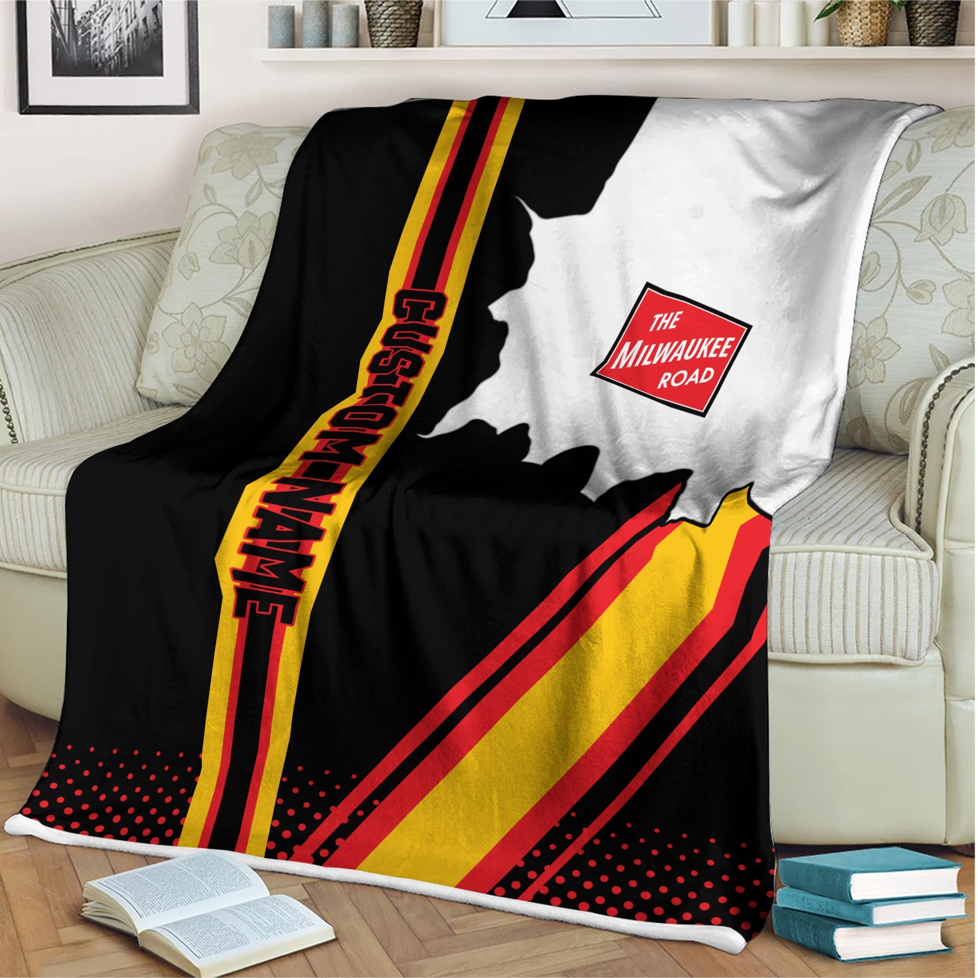 Railspirit Personalized Chicago, Milwaukee, St. Paul and Pacific Railroad Blanket Vintage Milwaukee Road All Over Printed Blanket