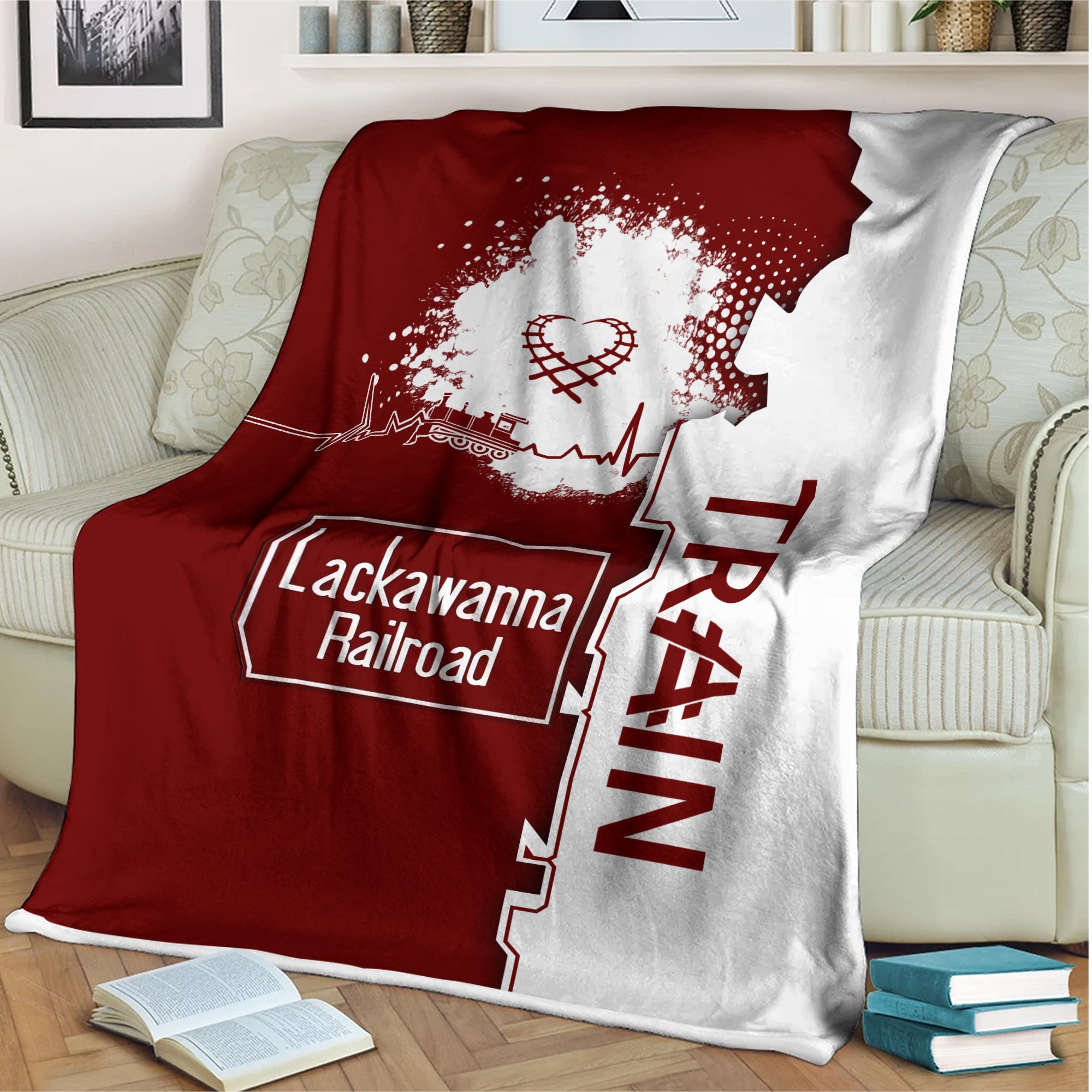 Railspirit Delaware, Lackawanna and Western Railroad Blanket Engine Heartbeat and Track Love Style DL&W Blanket Gift Idea For Train Lovers