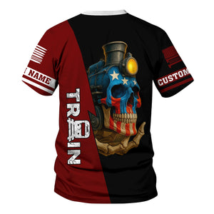 Railspirit Personalized Delaware, Lackawanna and Western Railroad T-Shirt Train Skull American Flag DL&W Shirt All Over Print
