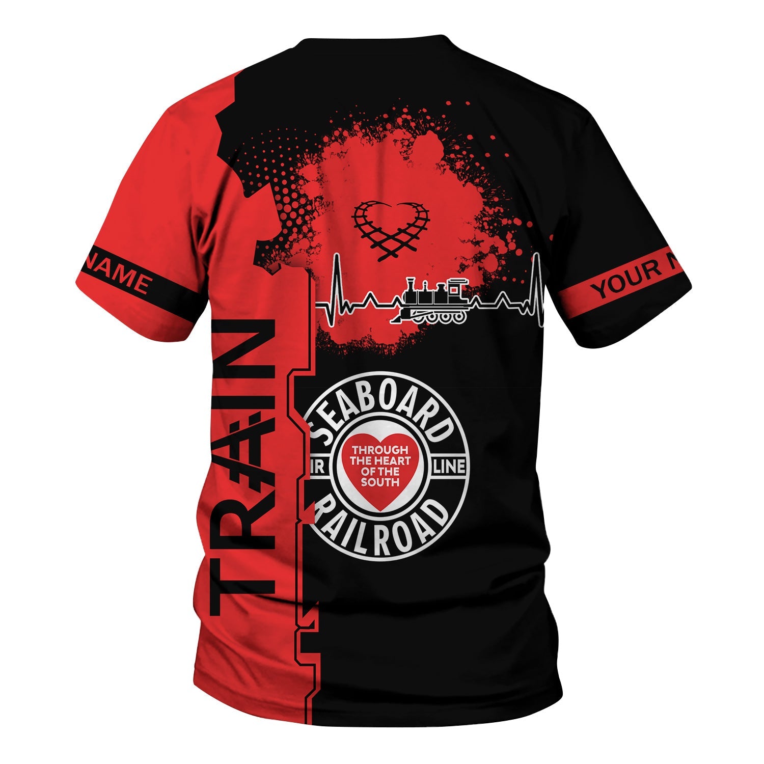 Railspirit Personalized Seaboard Air Line Railroad T-Shirt Engine Heartbeat and Track Love Style Shirt Gift Idea For Train Lovers