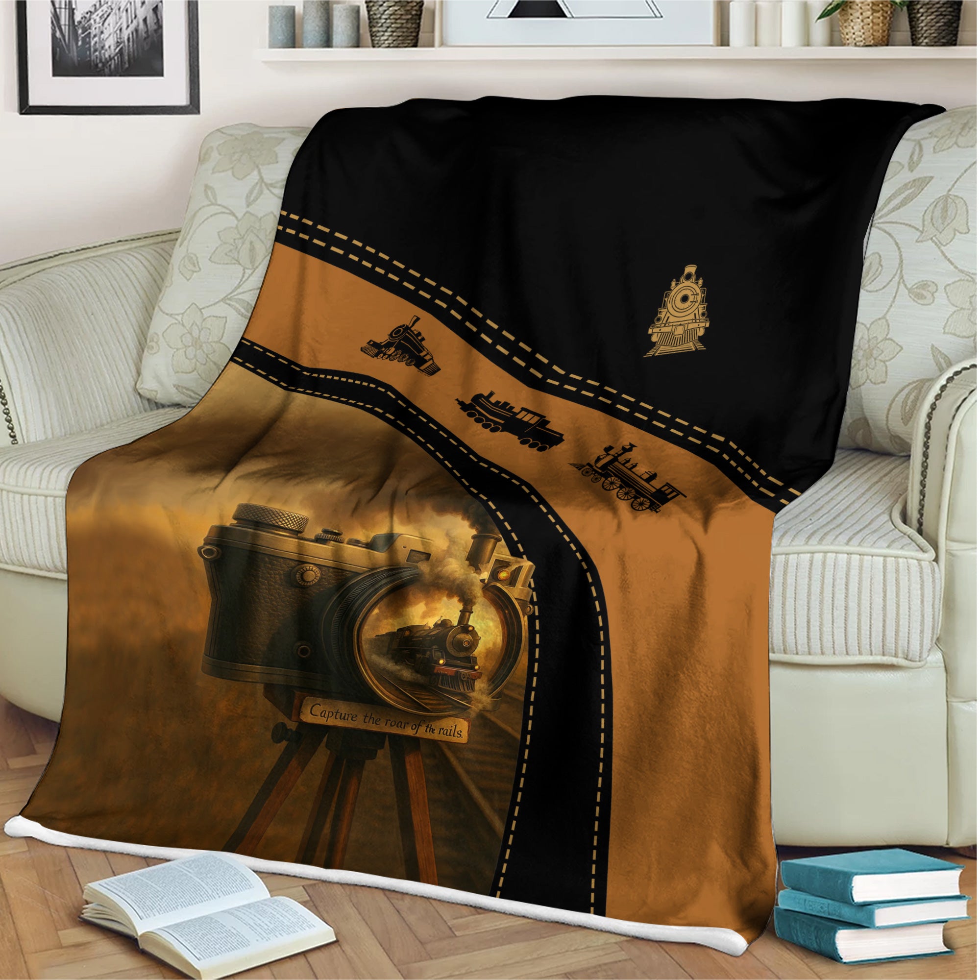 Railspirit Blanket Vintage Camera Capture the Roar of the Rails Train Blanket for Train Enthusiast